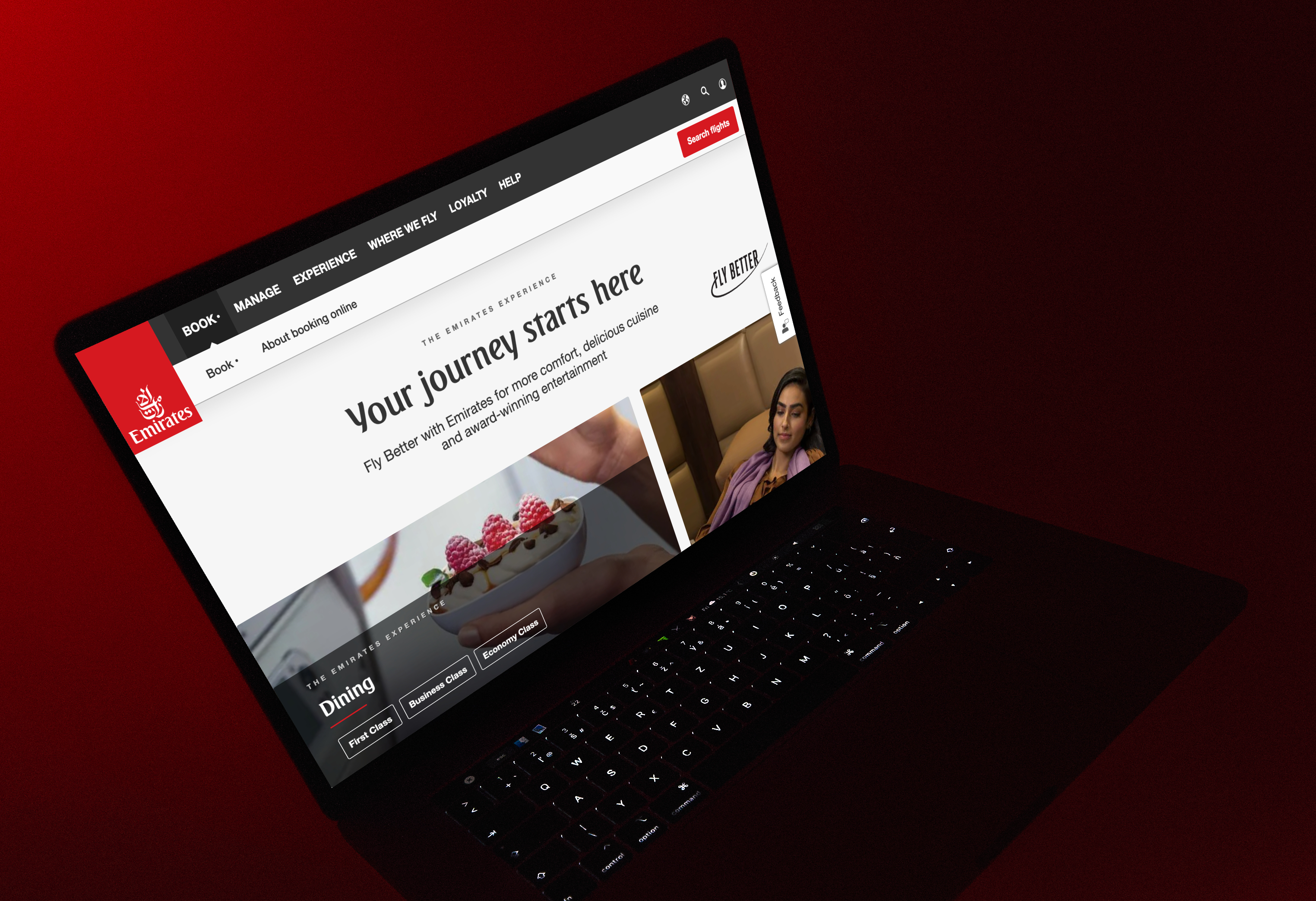 Emirates Airline website on a Macbook laptop