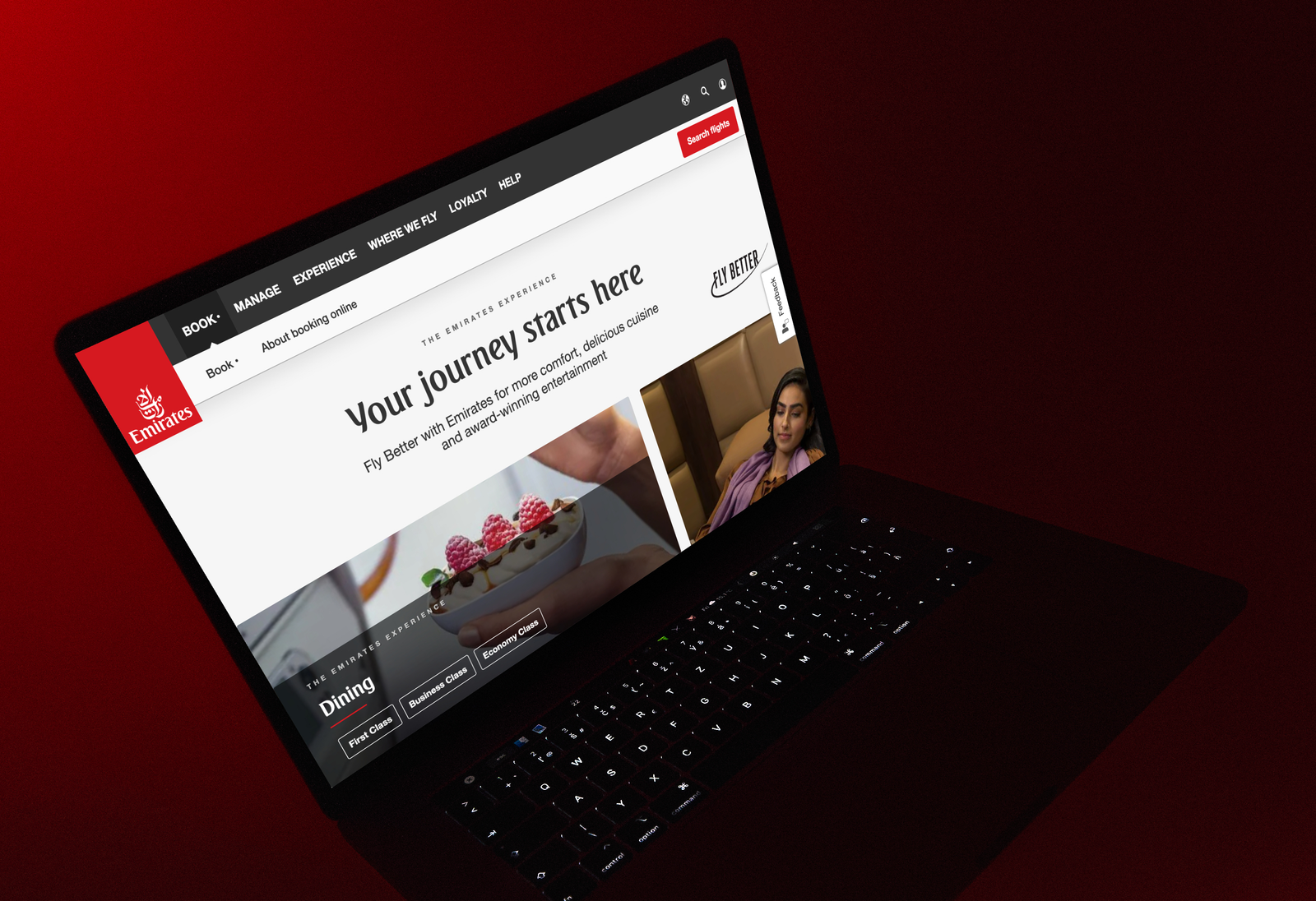 Emirates Airline website on a Macbook laptop